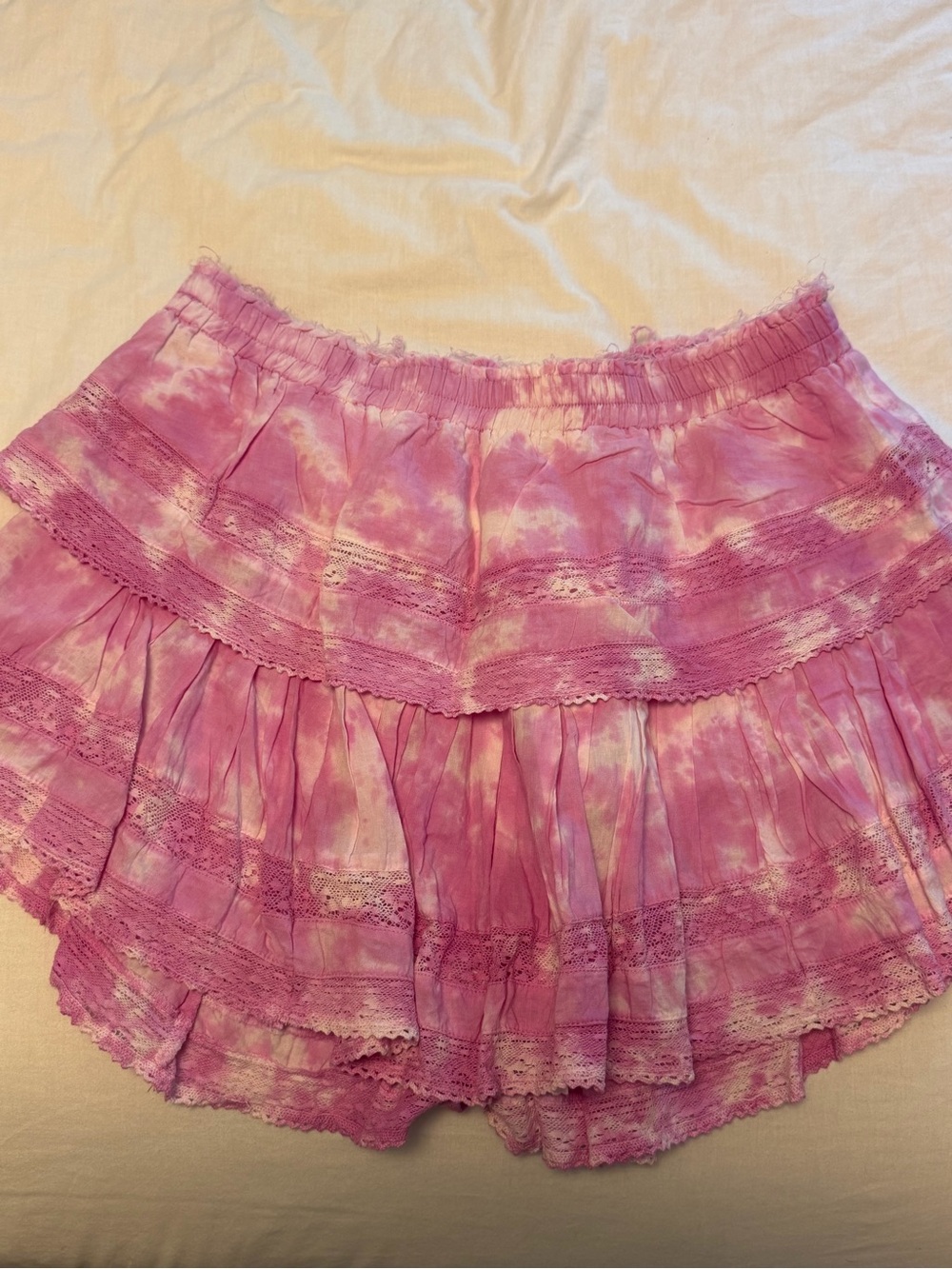 Pink Loveshackfancy Tie-Dye Tiered Ruffle Skirt